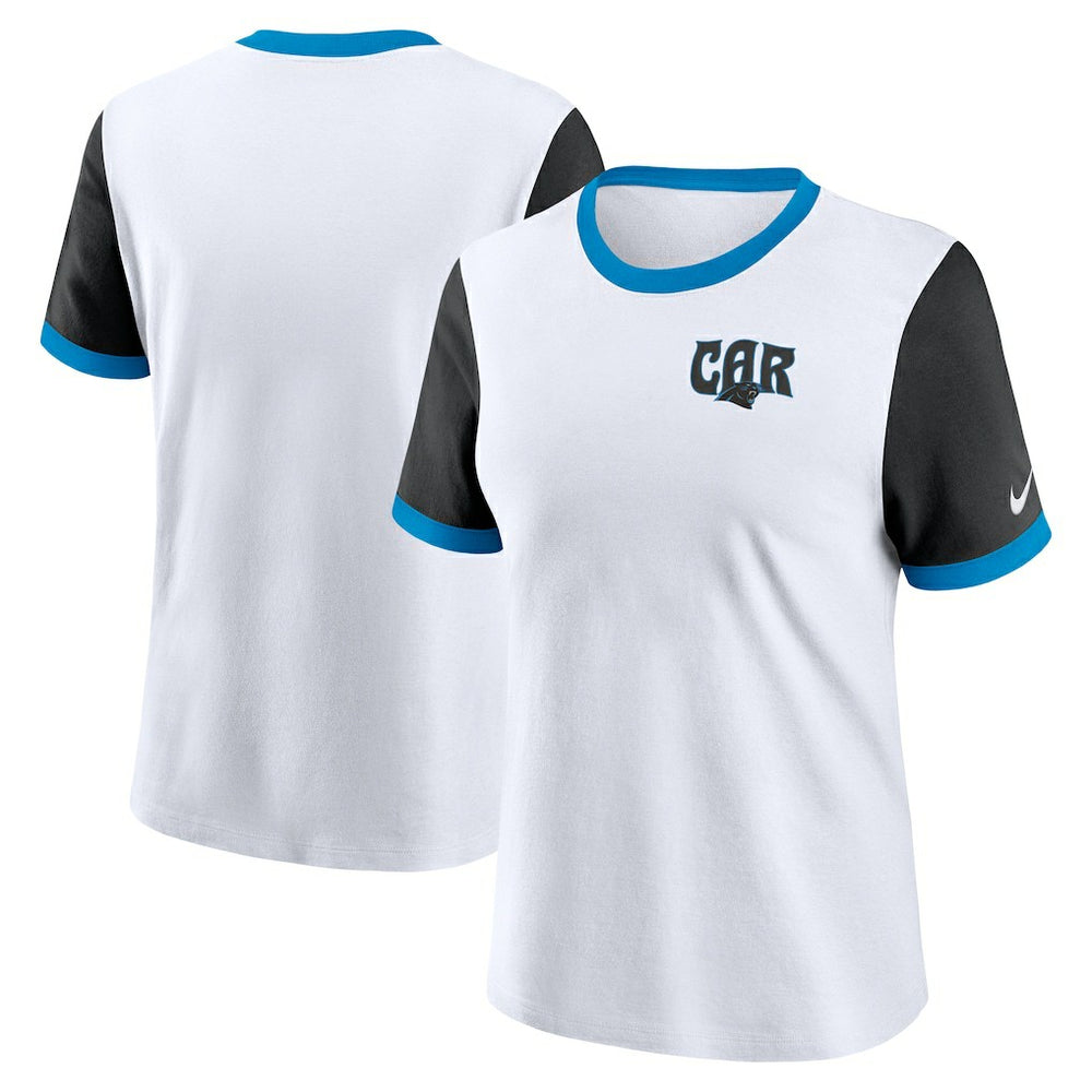 Carolina Panthers Women's Rewind Ringer Tri-Blend T-Shirt White | Nike for Sale