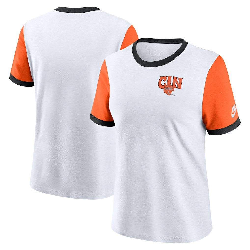 Cincinnati Bengals Women's Rewind Ringer Tri-Blend T-Shirt White | Nike for Sale