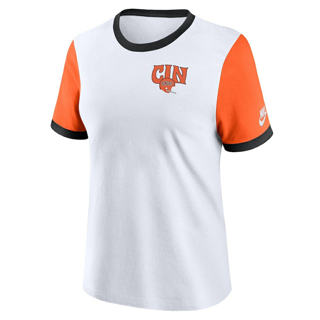 Cincinnati Bengals Women's Rewind Ringer Tri-Blend T-Shirt White | Nike for Sale