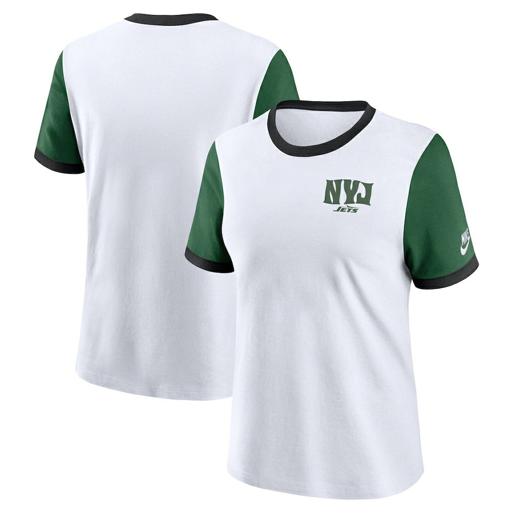 New York Jets Women's Rewind Ringer Tri-Blend T-Shirt White | Nike for Sale