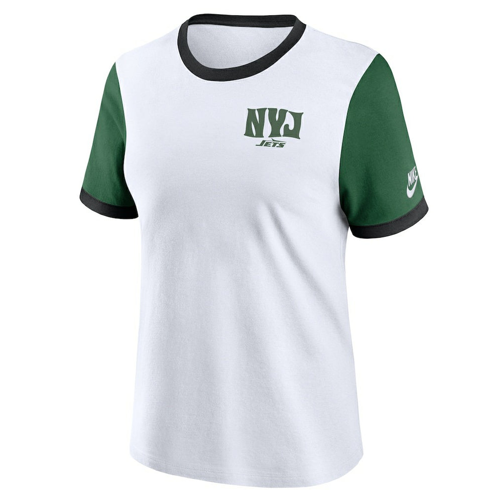 New York Jets Women's Rewind Ringer Tri-Blend T-Shirt White | Nike for Sale