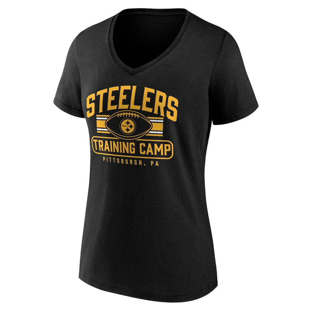 Pittsburgh Steelers Women's Training Camp Stripe V-Neck T-Shirt Black | Fanatics