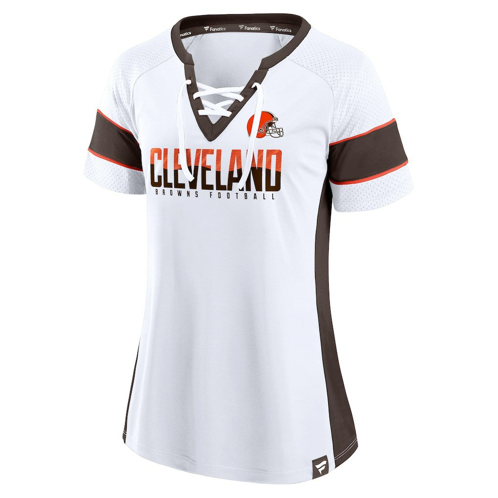 Cleveland Browns Women's Athena Lace-Up V-Neck T-Shirt White | Fanatics