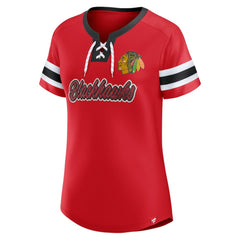 Chicago Blackhawks Fanatics Women's Iconic Athena Lace-Up T-Shirt - Red - NHL