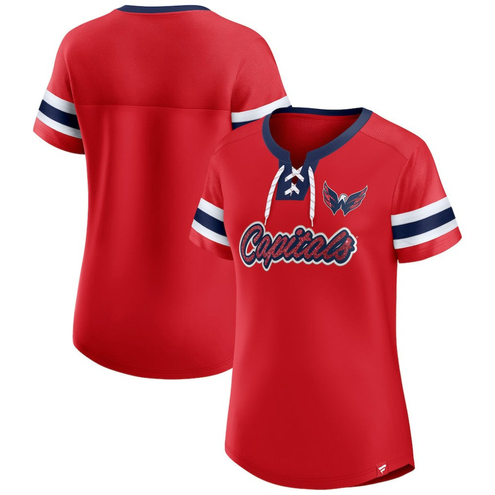 Washington Capitals Fanatics Women's Iconic Athena Lace-Up T-Shirt - Red - NHL