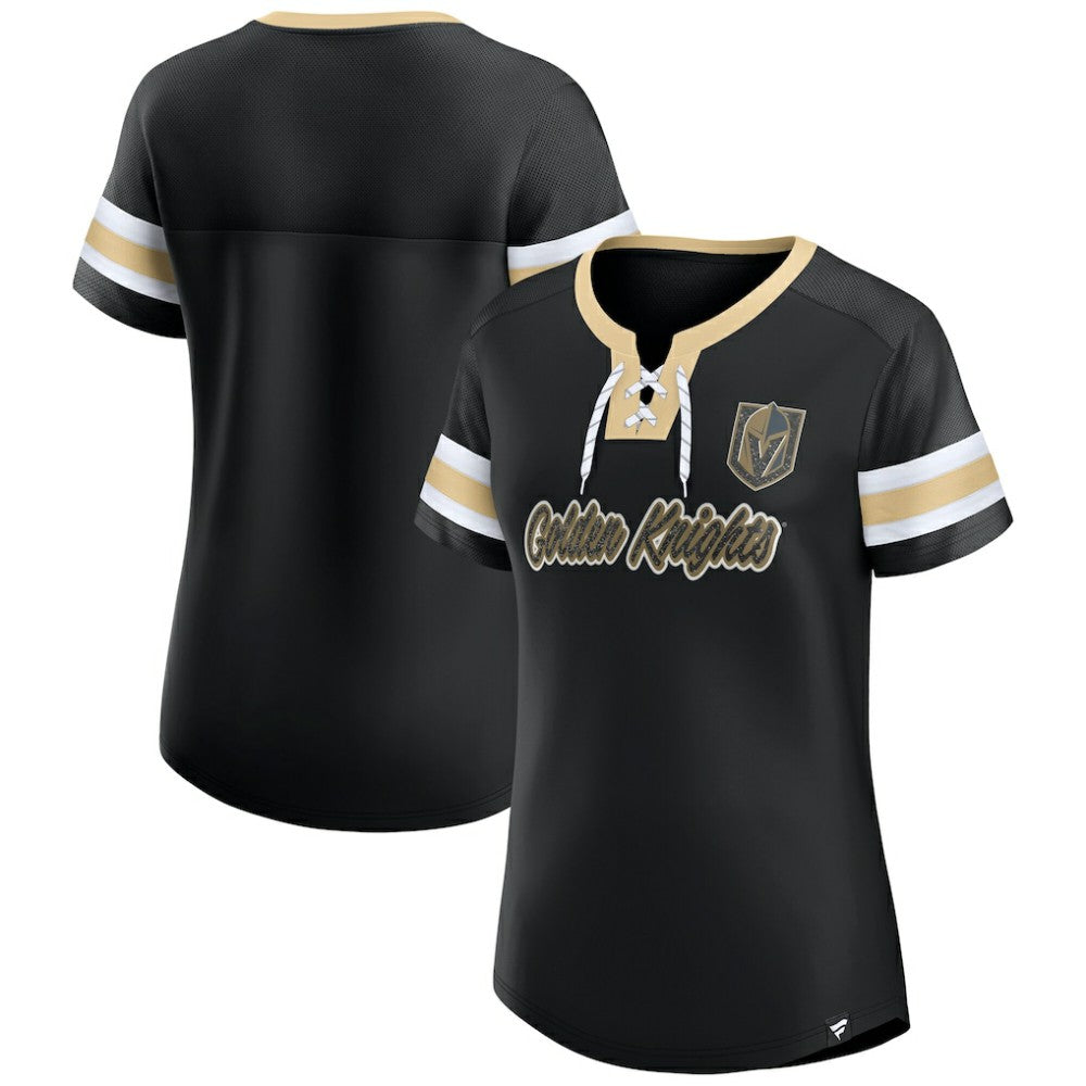 Vegas Golden Knights Fanatics Women's Iconic Athena Lace-Up T-Shirt - Black - NHL