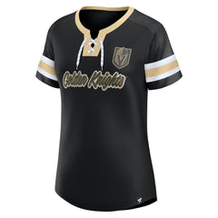 Vegas Golden Knights Fanatics Women's Iconic Athena Lace-Up T-Shirt - Black - NHL