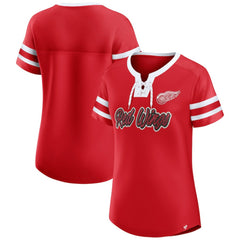 Detroit Red Wings Fanatics Women's Iconic Athena Lace-Up T-Shirt - Red - NHL
