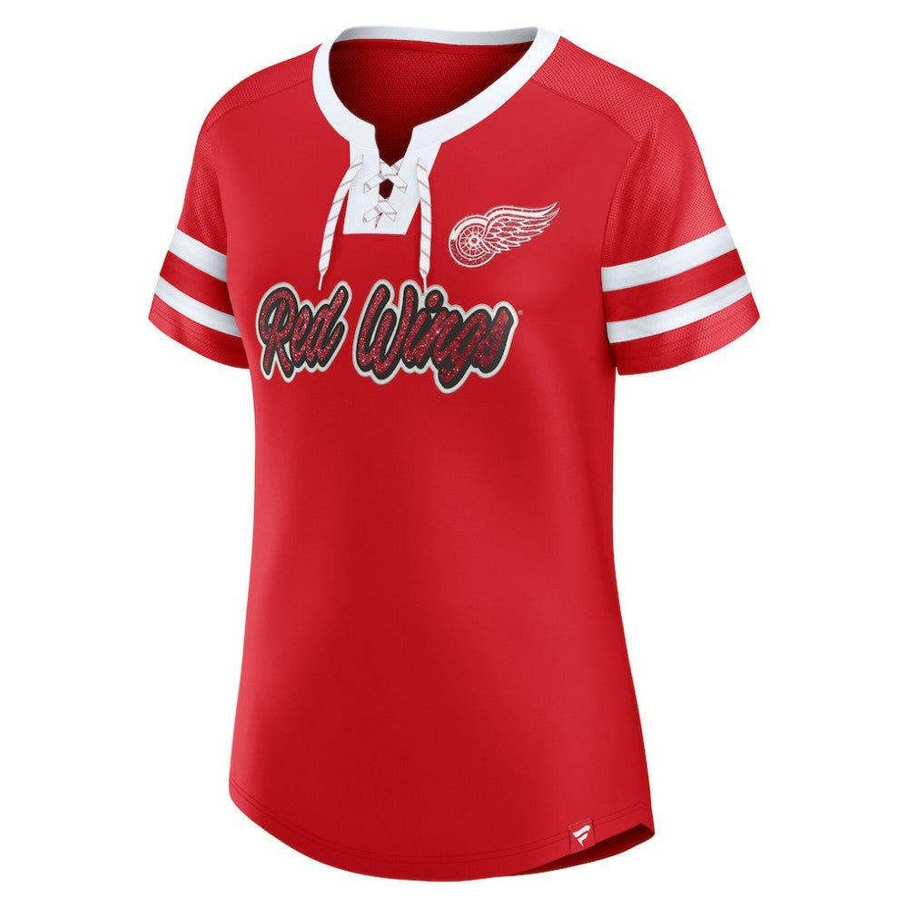 Detroit Red Wings Fanatics Women's Iconic Athena Lace-Up T-Shirt - Red - NHL