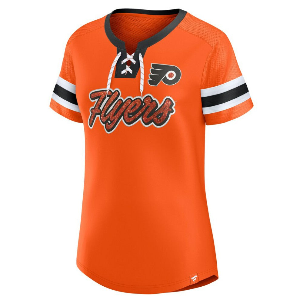 Philadelphia Flyers Fanatics Women's Iconic Athena Lace-Up T-Shirt - Orange - NHL