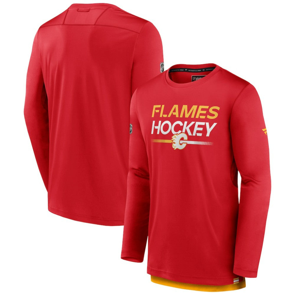 Calgary Flames Fanatics Authentic Pro Tech Long Sleeve T-Shirt - Red - NHL