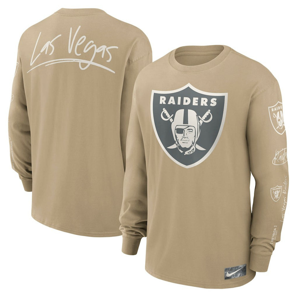 Las Vegas Raiders Essential Statement Max90 Long Sleeve T-Shirt Tan | Nike for Sale