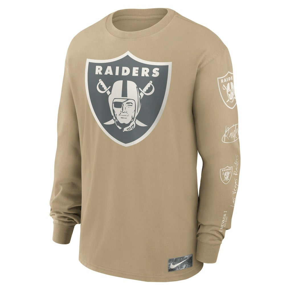 Las Vegas Raiders Essential Statement Max90 Long Sleeve T-Shirt Tan | Nike for Sale