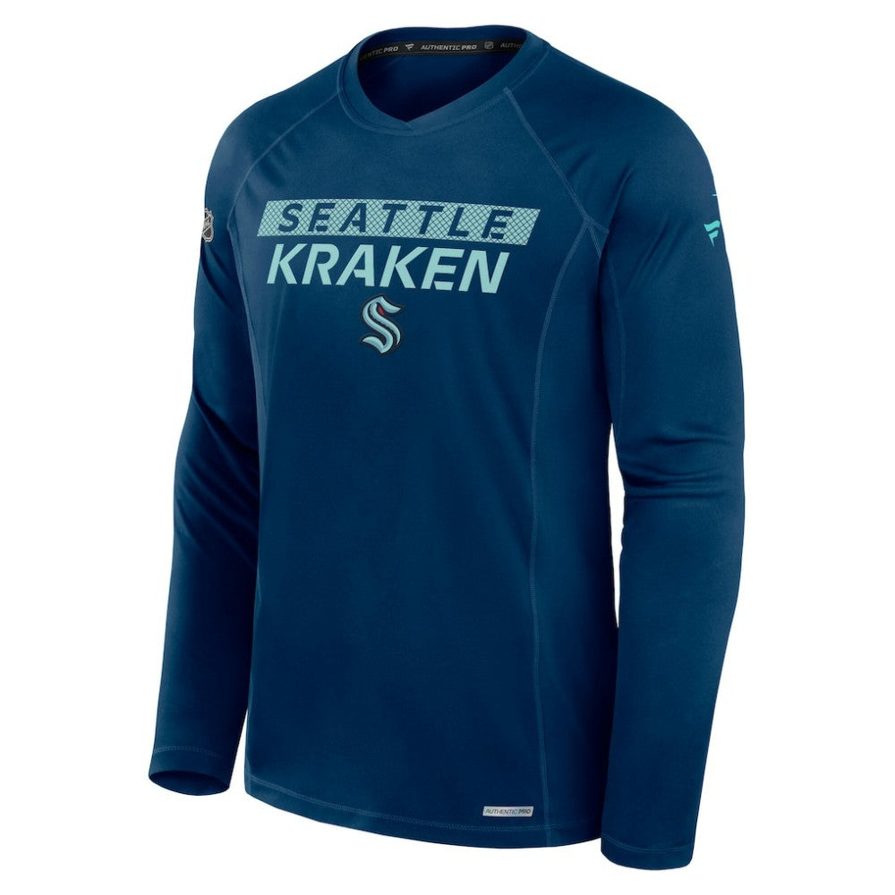 Seattle Kraken Fanatics Authentic Pro Rink Tech Raglan Long Sleeve T-Shirt - Deep Sea Blue - NHL