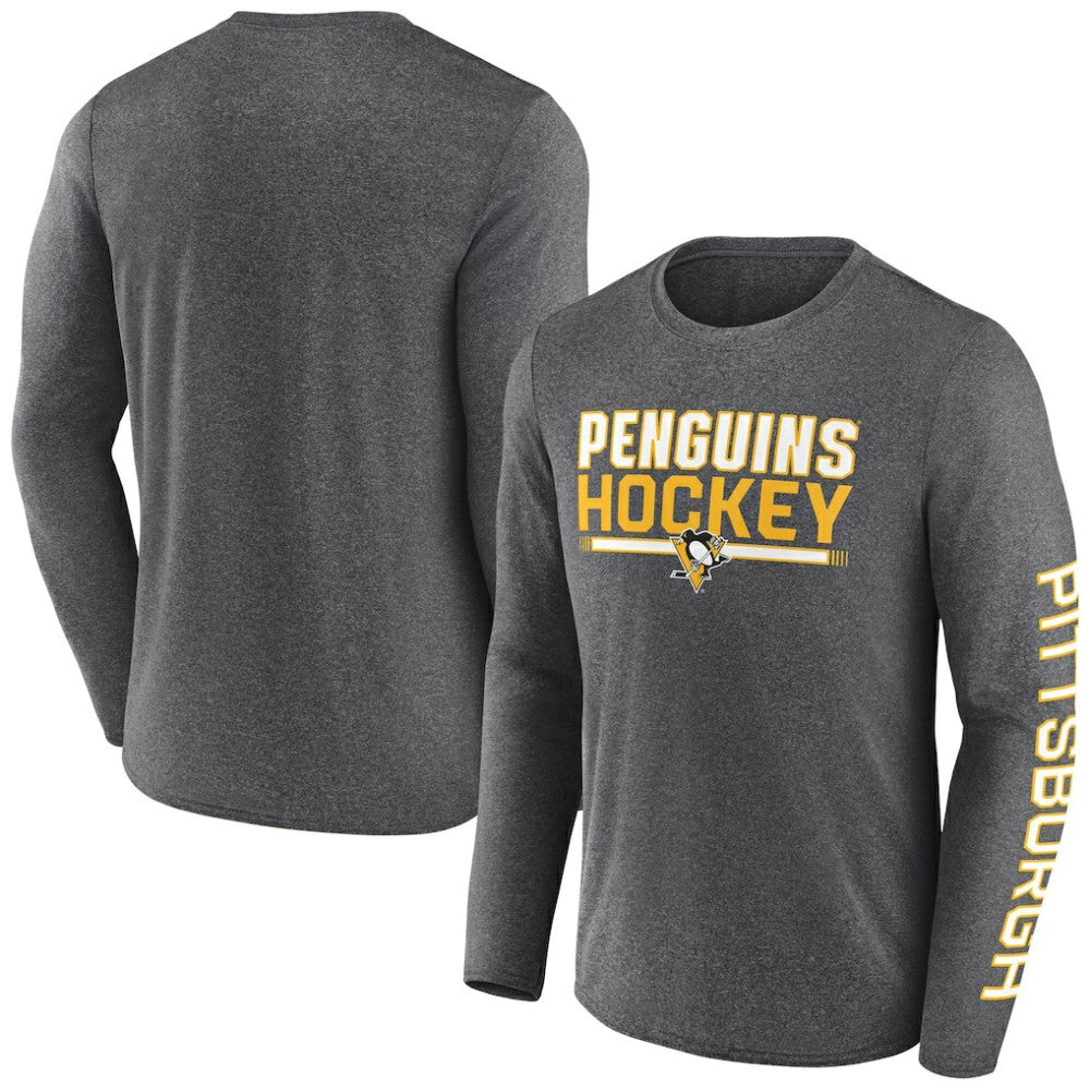 Pittsburgh Penguins Fanatics Sweep Iconic Synthetic Long Sleeve T-Shirt - Heather Charcoal - NHL