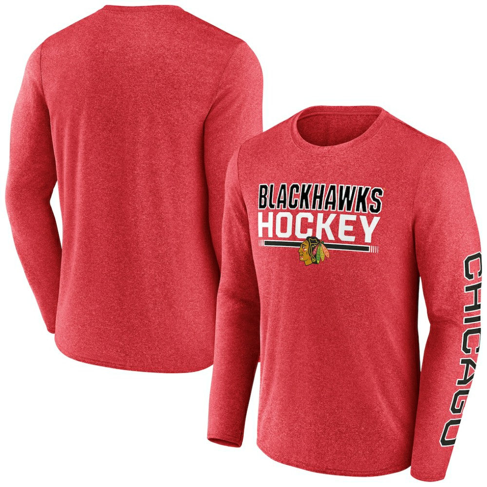 Chicago Blackhawks Fanatics Sweep Iconic Synthetic Long Sleeve T-Shirt - Heather Red - NHL