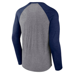 Seattle Kraken Fanatics Goal Crease Raglan Tri-Blend Long Sleeve T-Shirt - Heather Gray/Heather Deep Sea Blue - NHL