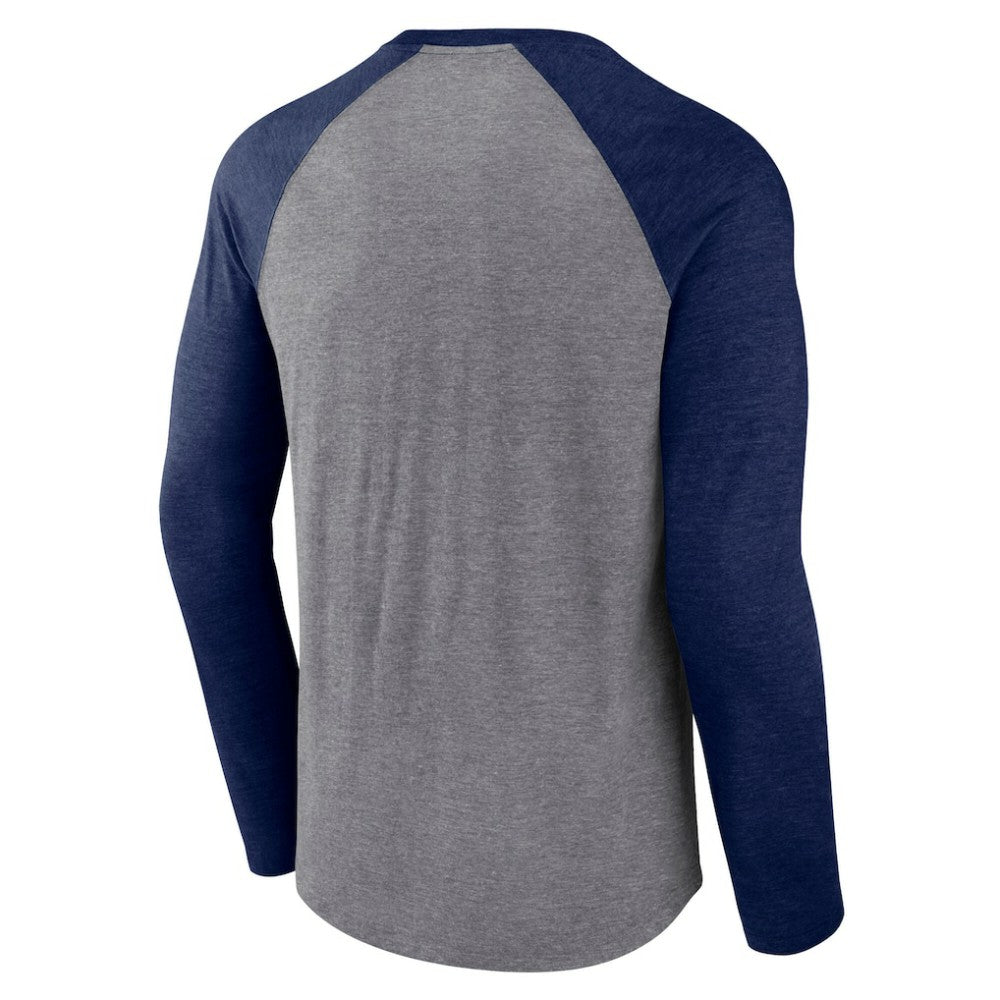 Pittsburgh Penguins Fanatics Goal Crease Raglan Tri-Blend Long Sleeve T-Shirt - Heather Gray/Heather Navy - NHL