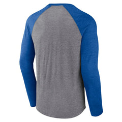 St. Louis Blues Fanatics Goal Crease Raglan Tri-Blend Long Sleeve T-Shirt - Heather Gray/Heather Blue - NHL