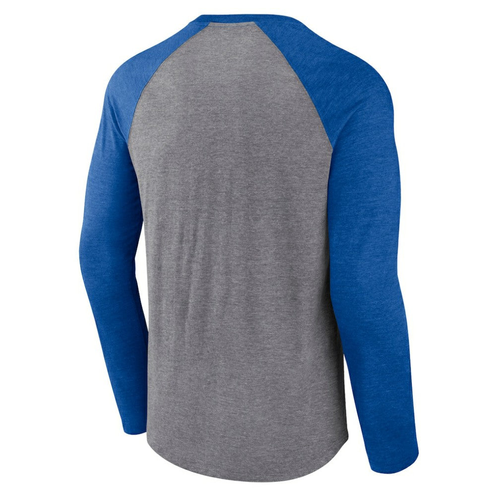 St. Louis Blues Fanatics 2022 NHL Winter Classic Vintage Distressed Raglan Tri-Blend Long Sleeve T-Shirt - Heather Gray/Heather Blue - NHL