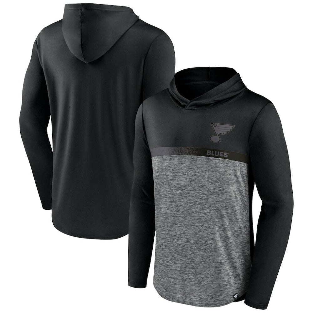 St. Louis Blues Fanatics Iconic Defender Pullover Hoodie - Black/Heather Charcoal - NHL