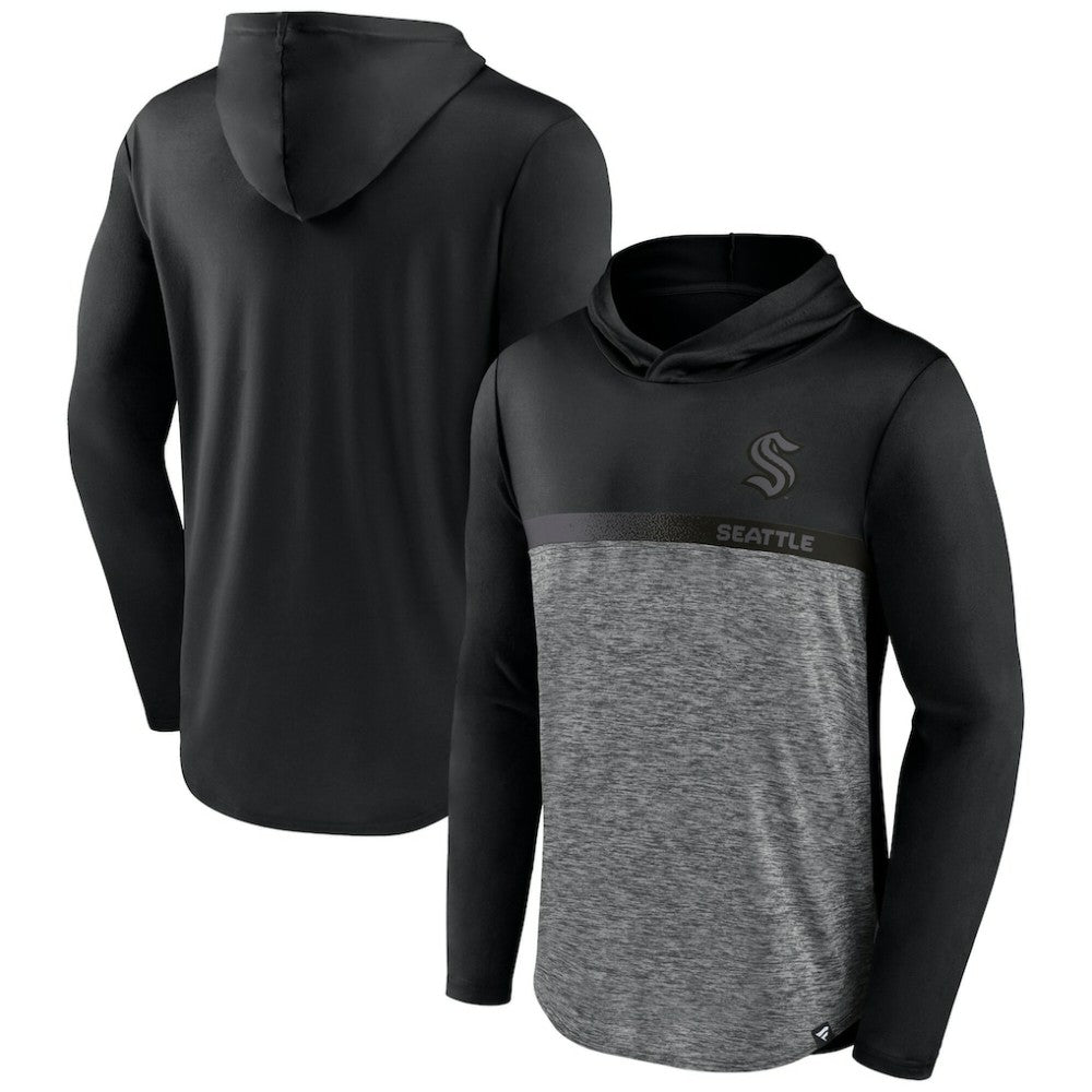 Seattle Kraken Fanatics Iconic Defender Pullover Hoodie - Black/Heather Charcoal - NHL