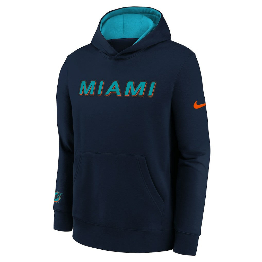 Miami Dolphins Youth 2025 Rivalries Collection Club Hoodie Pitch Blue | Nike for Sale
