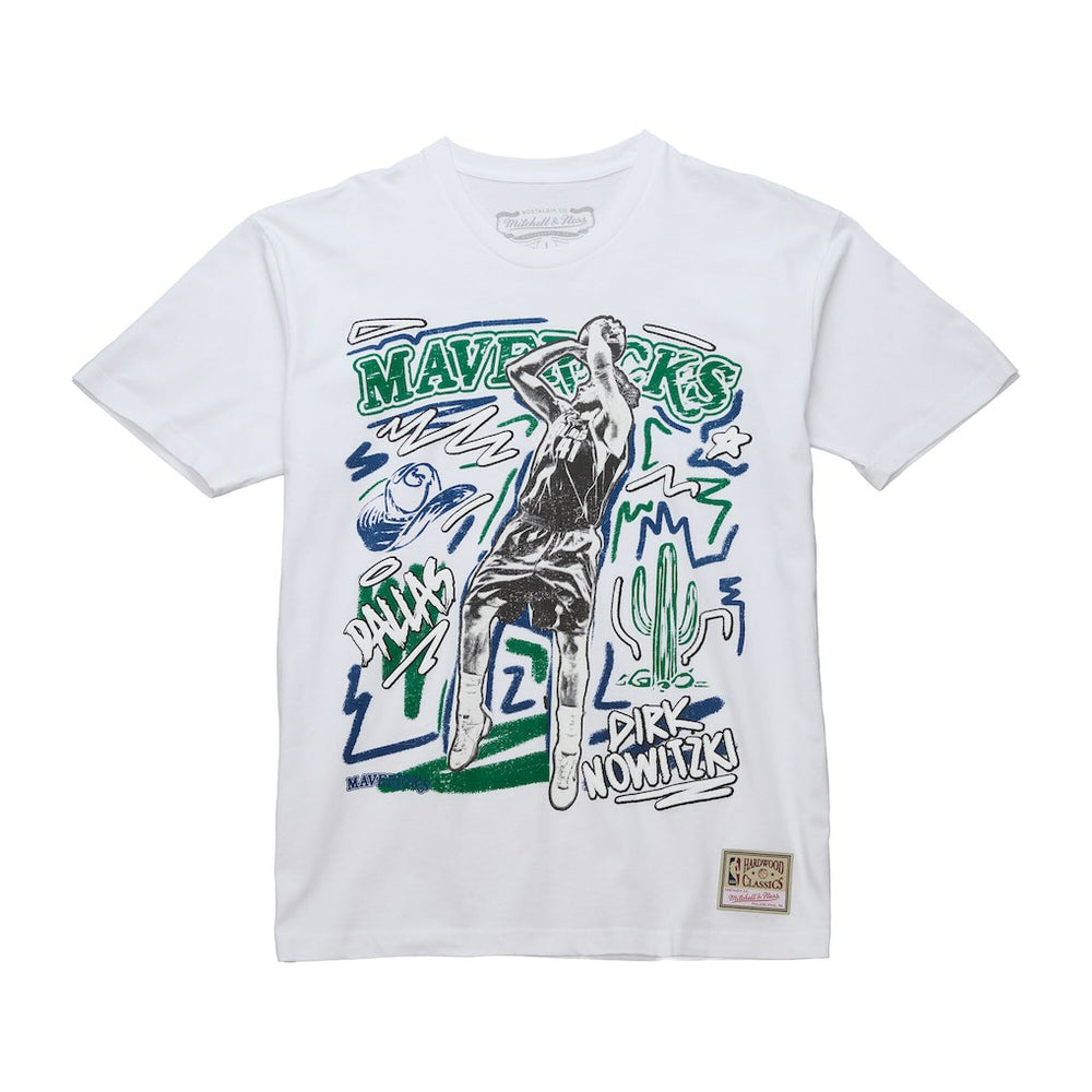 Dirk Nowitzki Dallas Mavericks Hardwood Classics Chalked Up T-Shirt White - NBA