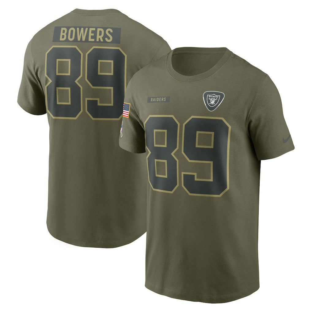 Brock Bowers Las Vegas Raiders 2025 Salute to Service Name & Number T-Shirt Olive | Nike for Sale