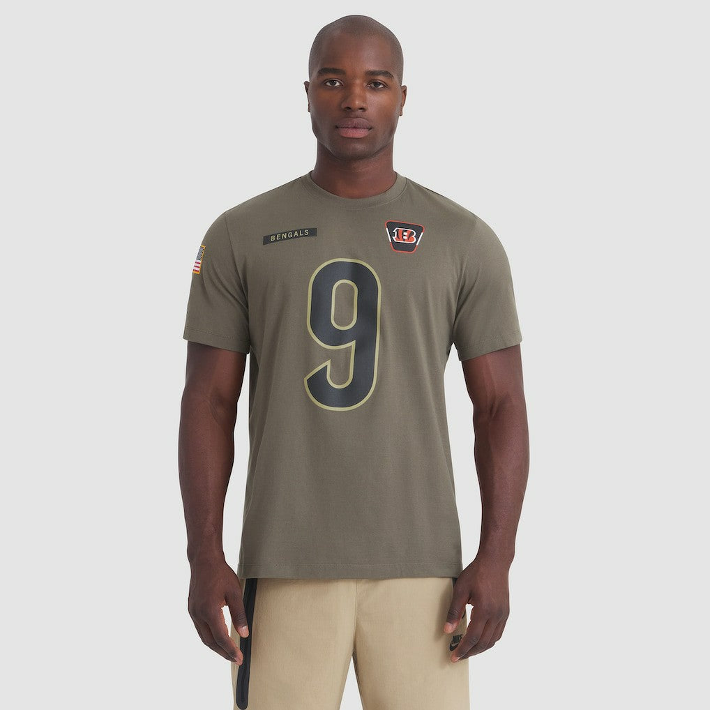 Joe Burrow Cincinnati Bengals 2025 Salute to Service Name & Number T-Shirt Olive | Nike for Sale