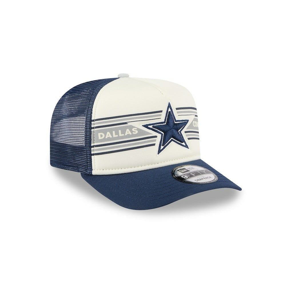 Dallas Cowboys New Era Banner A-Frame 9FIFTY Snapback Hat Cream/Navy | NFL