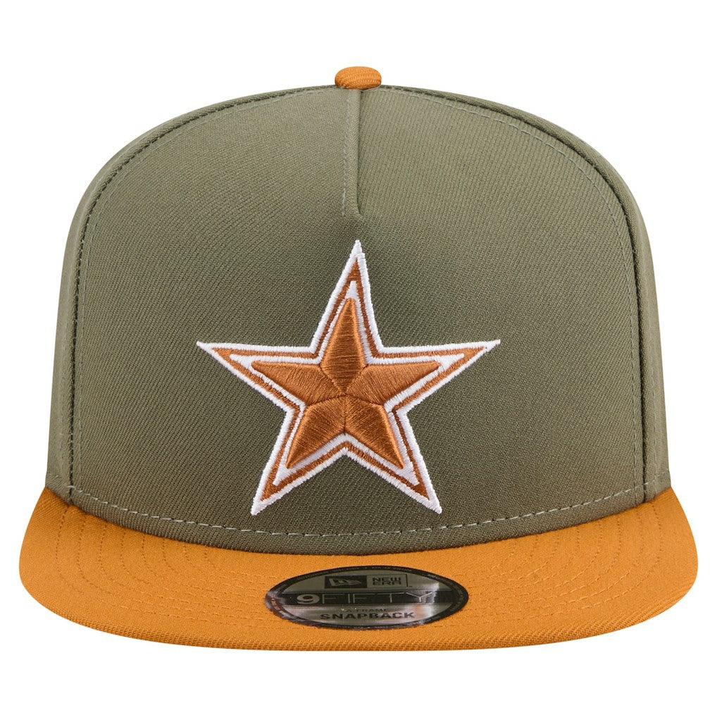 Dallas Cowboys New Era Two-Tone A-Frame 9FIFTY Snapback Hat Olive/Brown | NFL