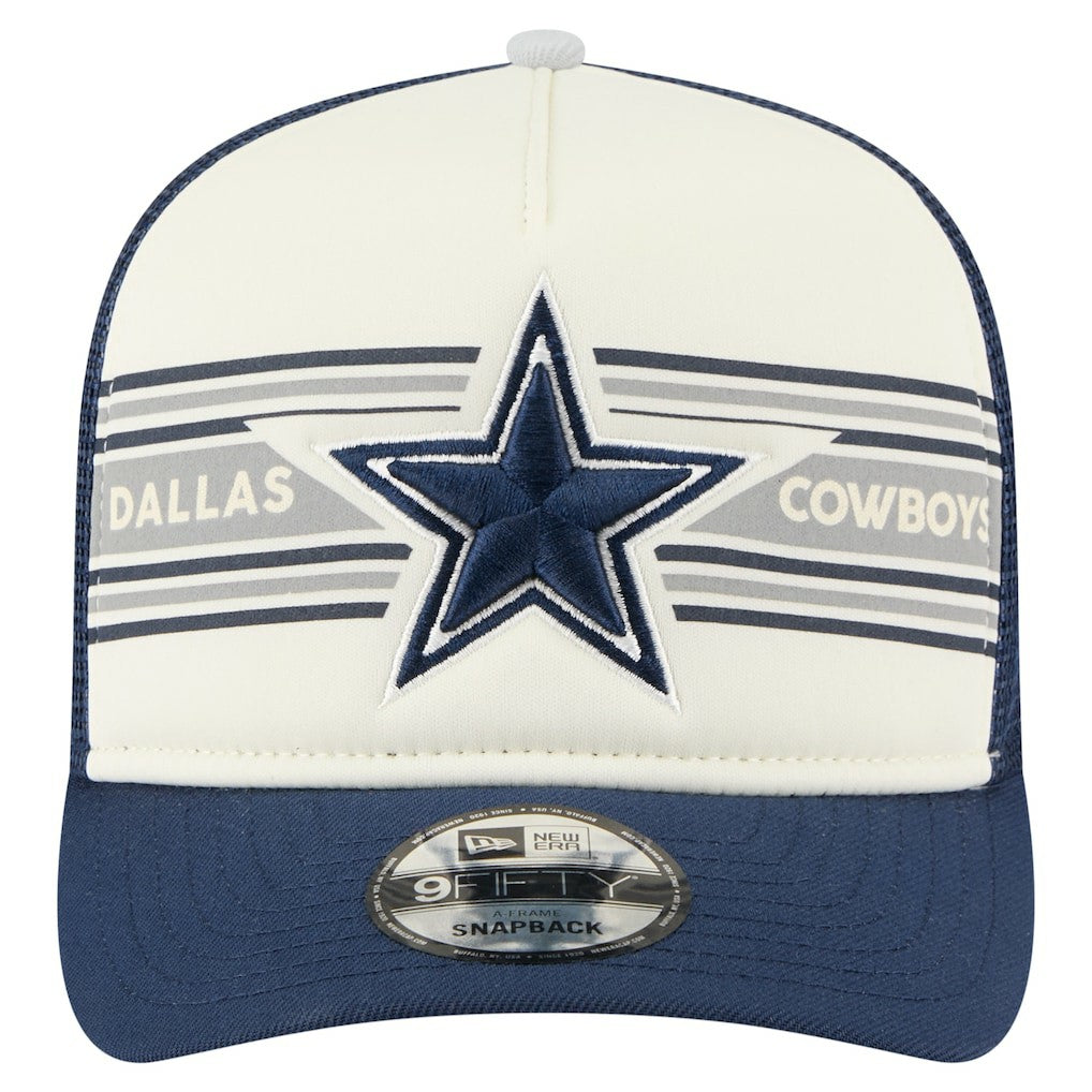 Dallas Cowboys New Era Youth Banner A-Frame 9FIFTY Trucker Snapback Hat Cream/Navy | NFL