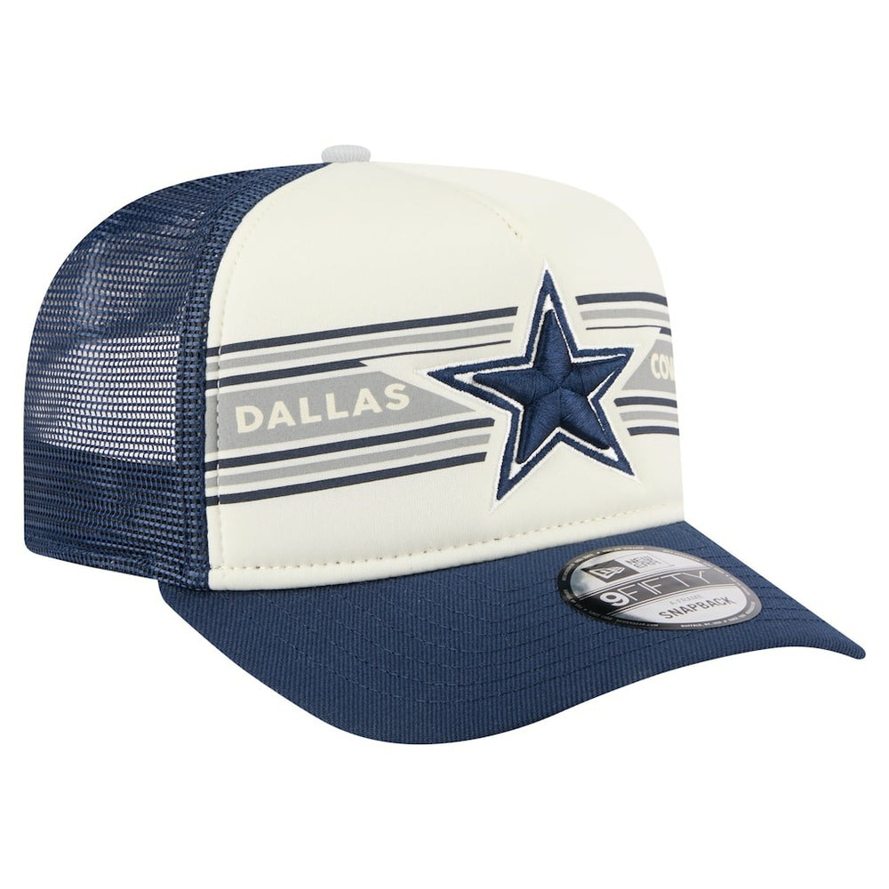Dallas Cowboys New Era Youth Banner A-Frame 9FIFTY Trucker Snapback Hat Cream/Navy | NFL
