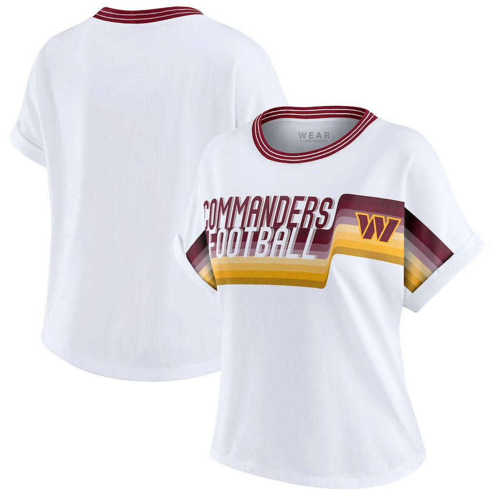 Washington Commanders WEAR by Erin Andrews Women's Cropped Center Stripe Dolman T-Shirt White | NFL