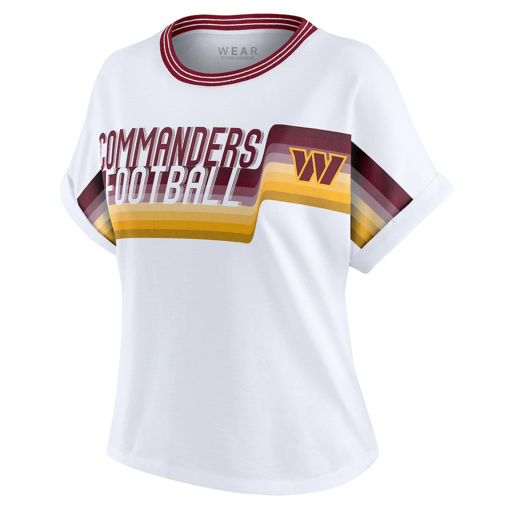Washington Commanders WEAR by Erin Andrews Women's Cropped Center Stripe Dolman T-Shirt White | NFL