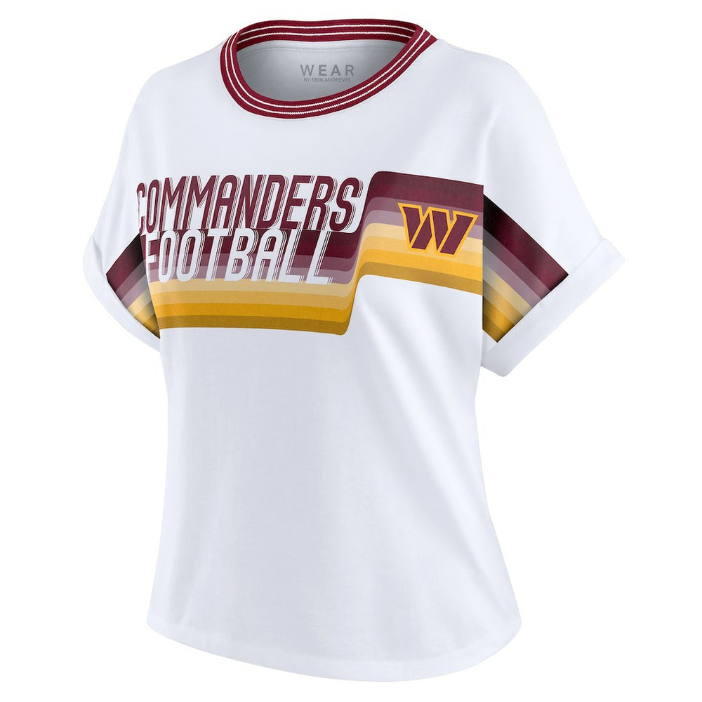 Washington Commanders WEAR by Erin Andrews Women's Cropped Center Stripe Dolman T-Shirt White | NFL