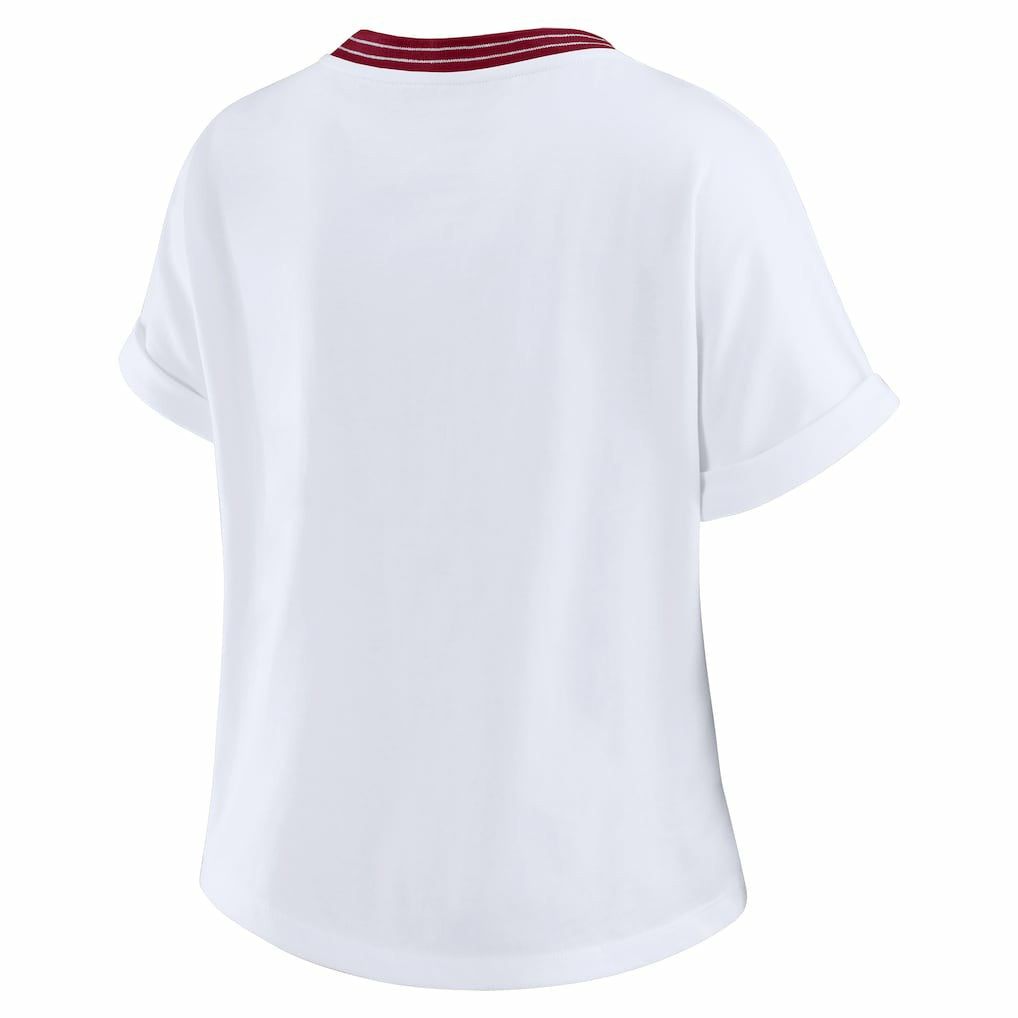 Washington Commanders WEAR by Erin Andrews Women's Cropped Center Stripe Dolman T-Shirt White | NFL