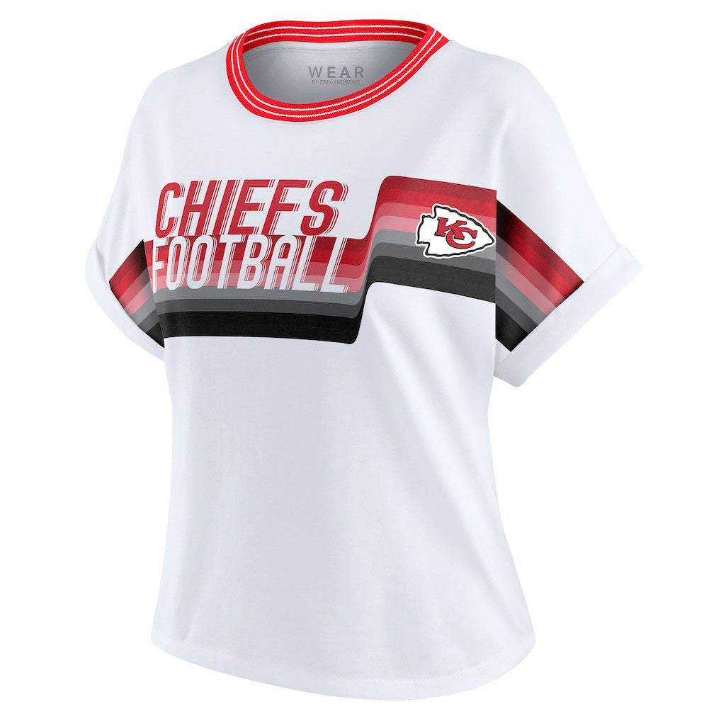 Kansas City Chiefs WEAR by Erin Andrews Women's Cropped Center Stripe Dolman T-Shirt White | NFL