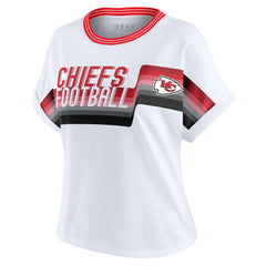 Kansas City Chiefs WEAR by Erin Andrews Women's Cropped Center Stripe Dolman T-Shirt White | NFL