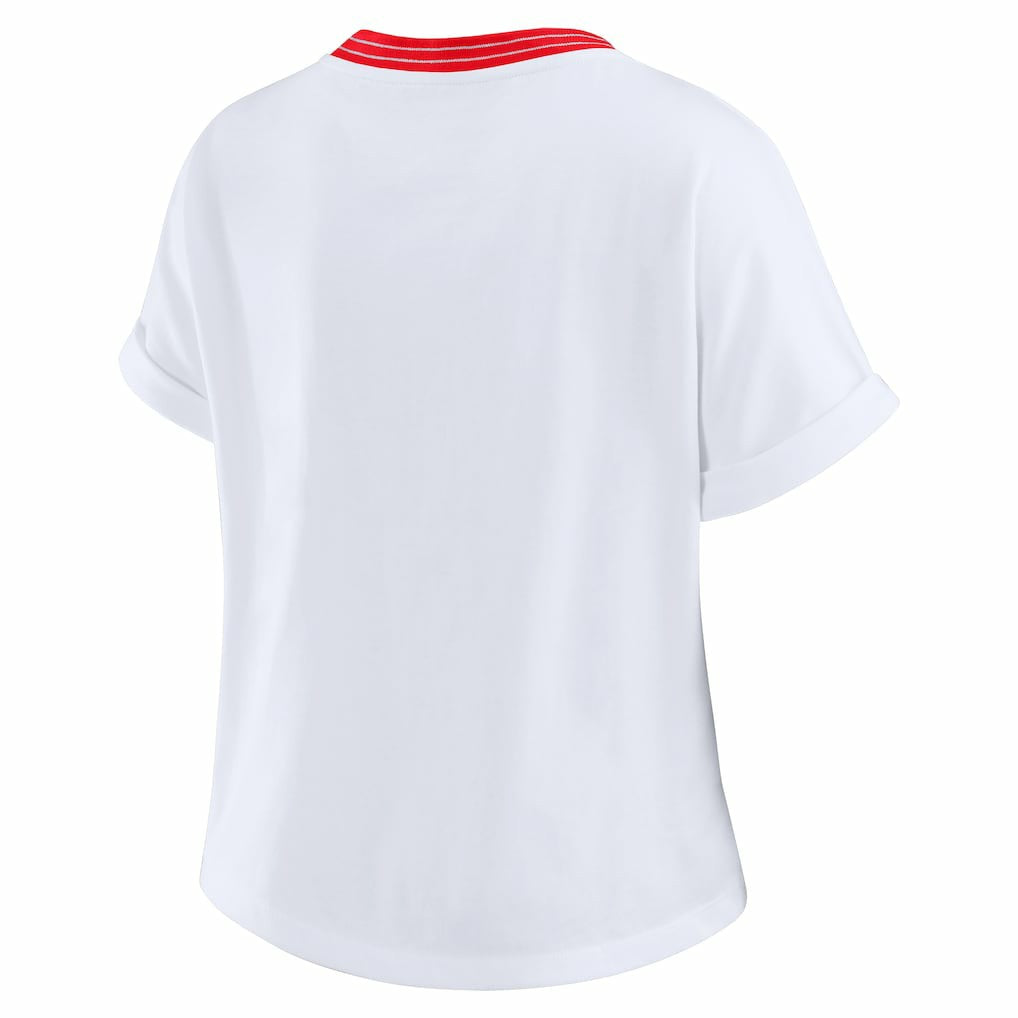 Kansas City Chiefs WEAR by Erin Andrews Women's Cropped Center Stripe Dolman T-Shirt White | NFL