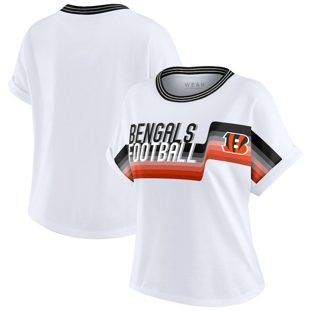 Cincinnati Bengals WEAR by Erin Andrews Women's Cropped Center Stripe Dolman T-Shirt White | NFL