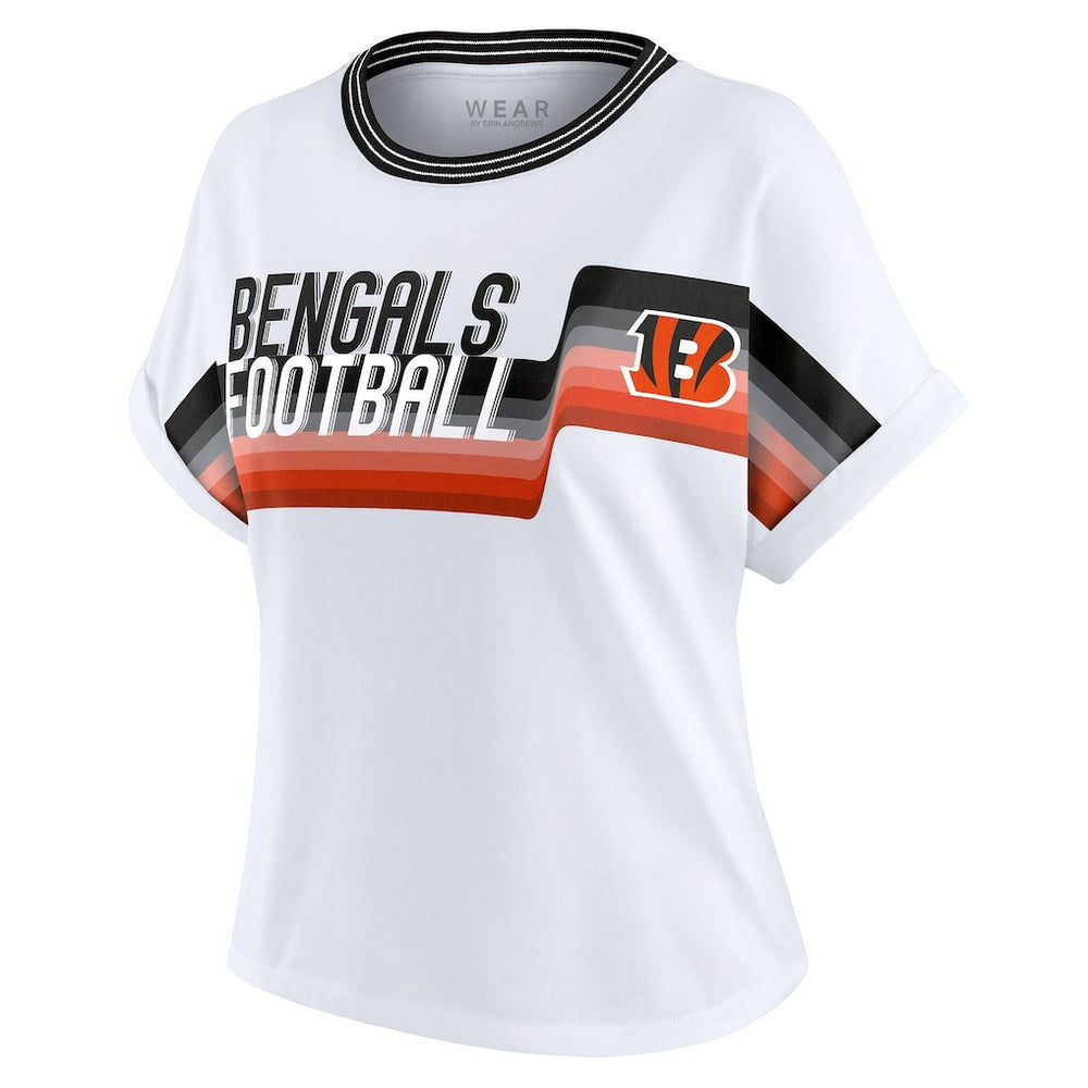 Cincinnati Bengals WEAR by Erin Andrews Women's Cropped Center Stripe Dolman T-Shirt White | NFL