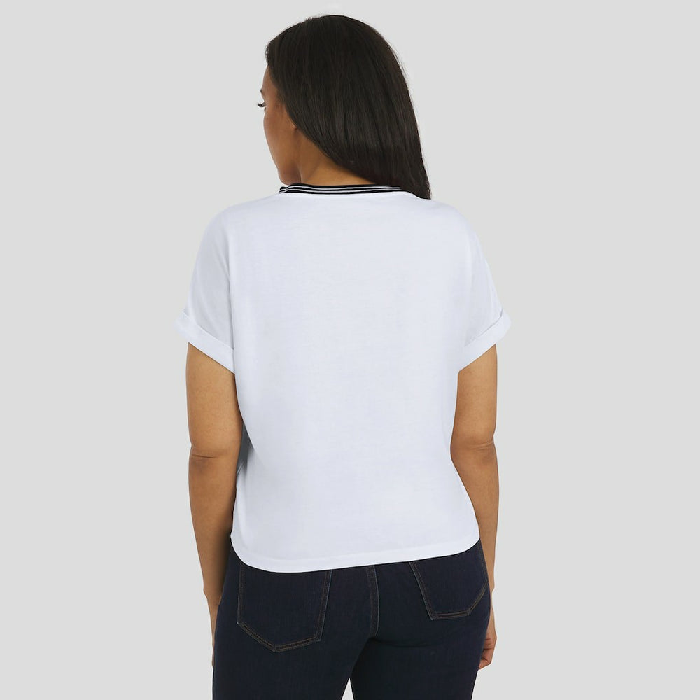 Cincinnati Bengals WEAR by Erin Andrews Women's Cropped Center Stripe Dolman T-Shirt White | NFL