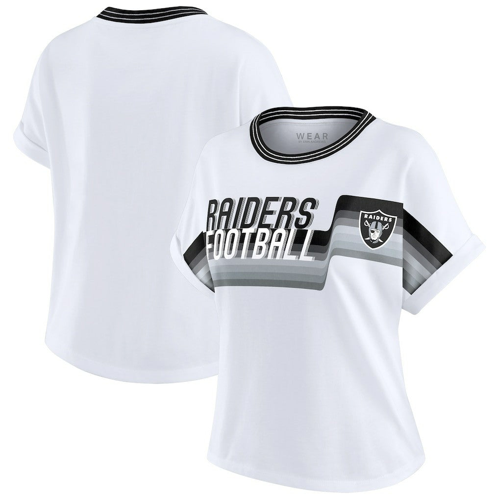 Las Vegas Raiders WEAR by Erin Andrews Women's Cropped Center Stripe Dolman T-Shirt White | NFL