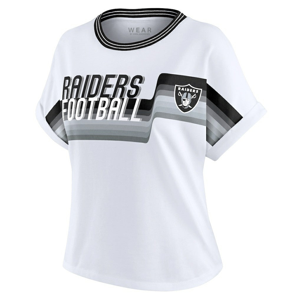 Las Vegas Raiders WEAR by Erin Andrews Women's Cropped Center Stripe Dolman T-Shirt White | NFL