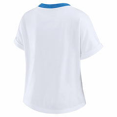 Los Angeles Chargers WEAR by Erin Andrews Women's Cropped Center Stripe Dolman T-Shirt White | NFL