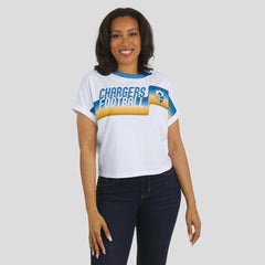 Los Angeles Chargers WEAR by Erin Andrews Women's Cropped Center Stripe Dolman T-Shirt White | NFL