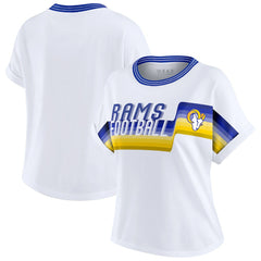 Los Angeles Rams WEAR by Erin Andrews Women's Cropped Center Stripe Dolman T-Shirt White | NFL