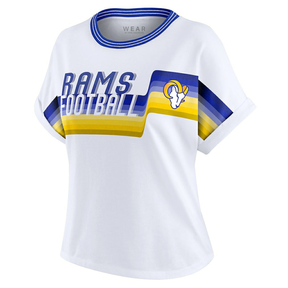 Los Angeles Rams WEAR by Erin Andrews Women's Cropped Center Stripe Dolman T-Shirt White | NFL